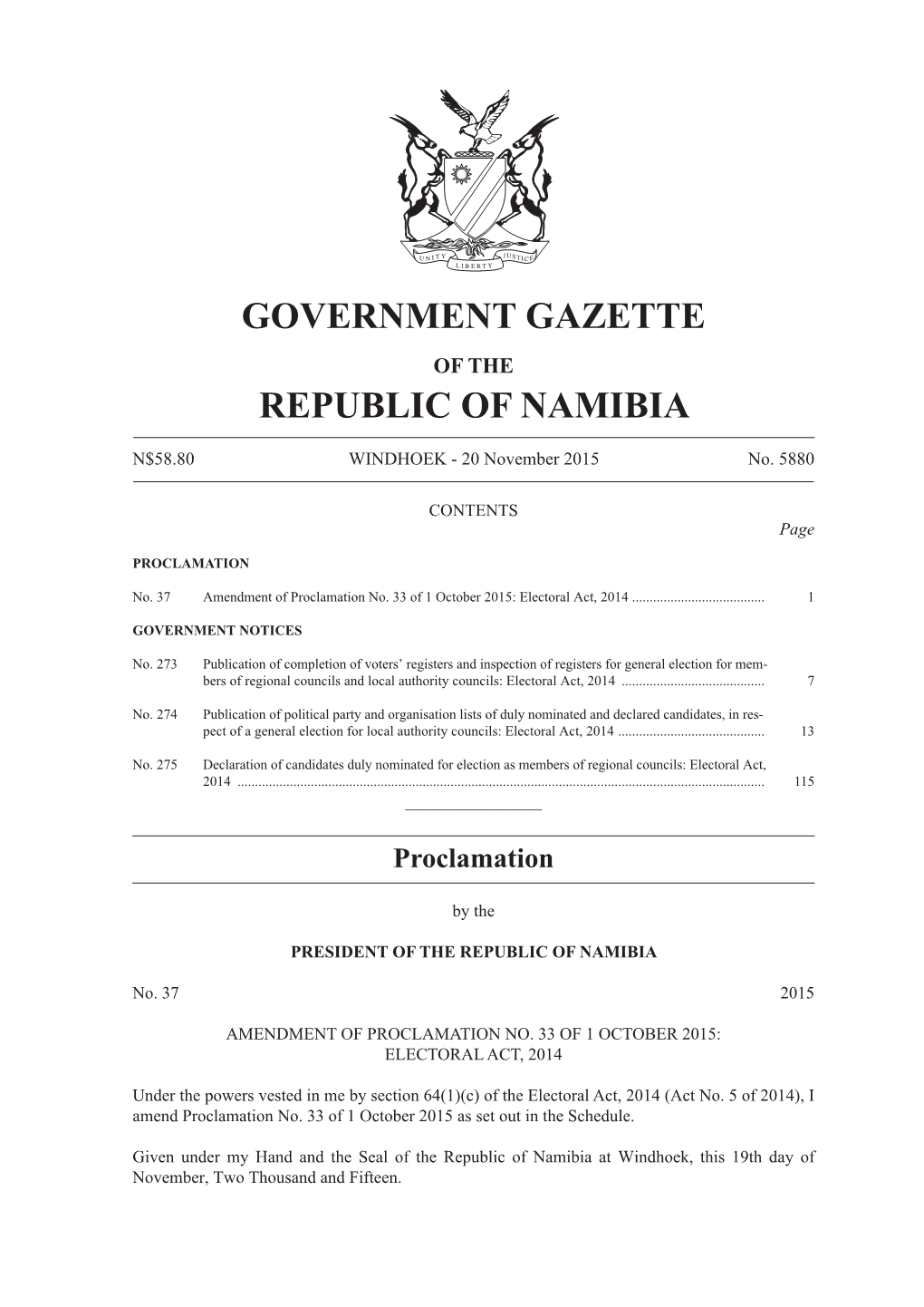 Government Gazette Republic of Namibia