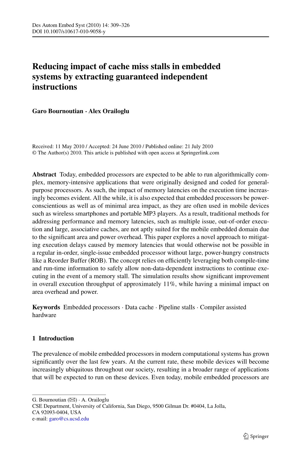 Reducing Impact of Cache Miss Stalls in Embedded Systems by Extracting Guaranteed Independent Instructions