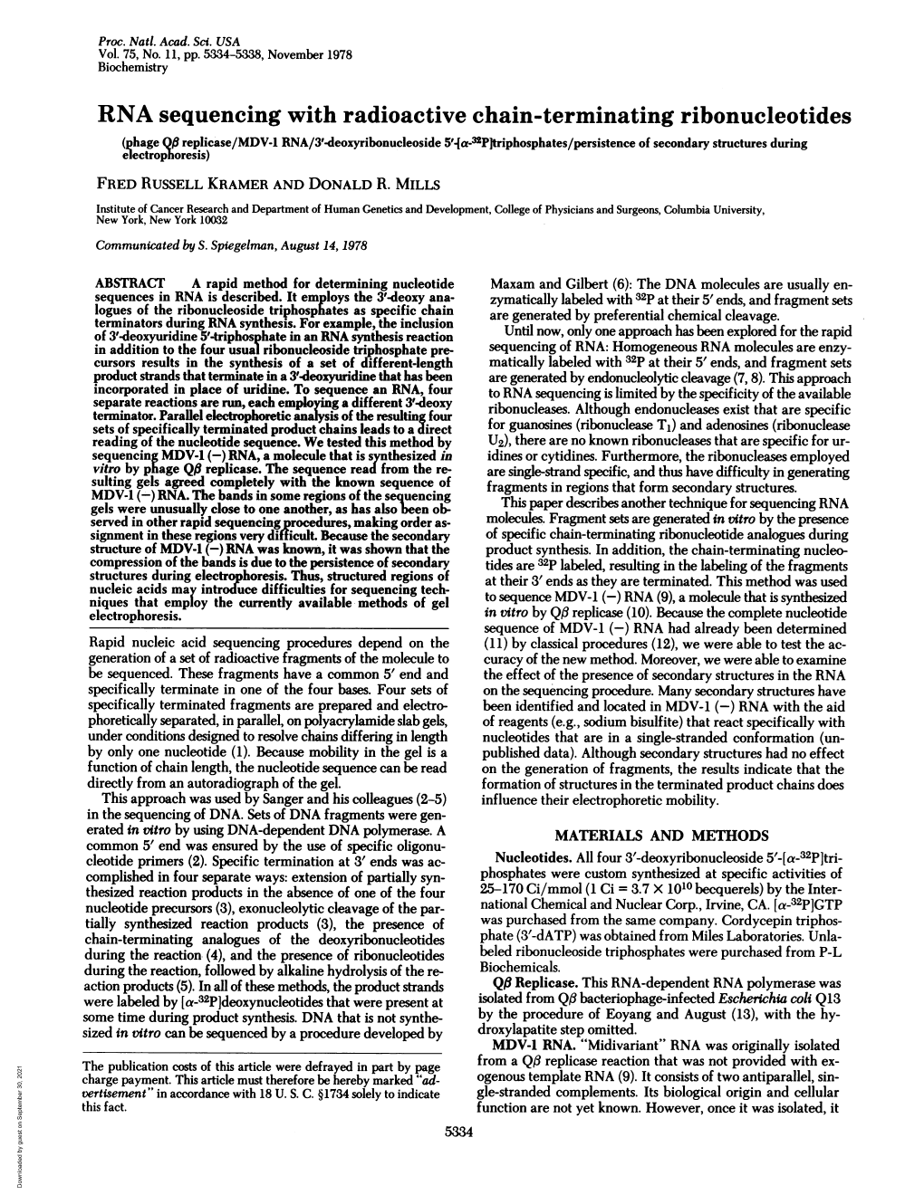 RNA Sequencing with Radioactive Chain-Terminating Ribonucleotides