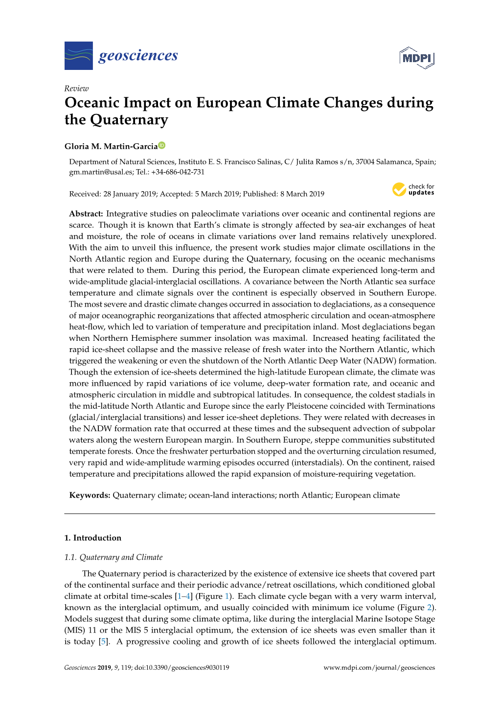 Oceanic Impact on European Climate Changes During the Quaternary