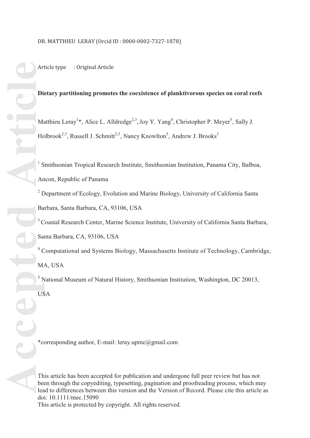 Dietary Partitioning Promotes the Coexistence of Planktivorous