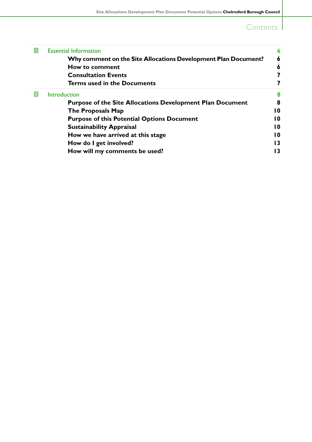 Site Allocations Development Plan Document Potential Options Chelmsford Borough Council