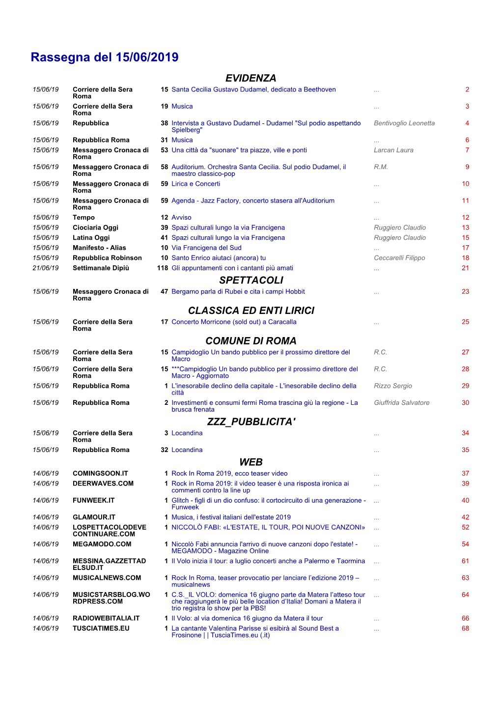 Rassegna Del 15/06/2019