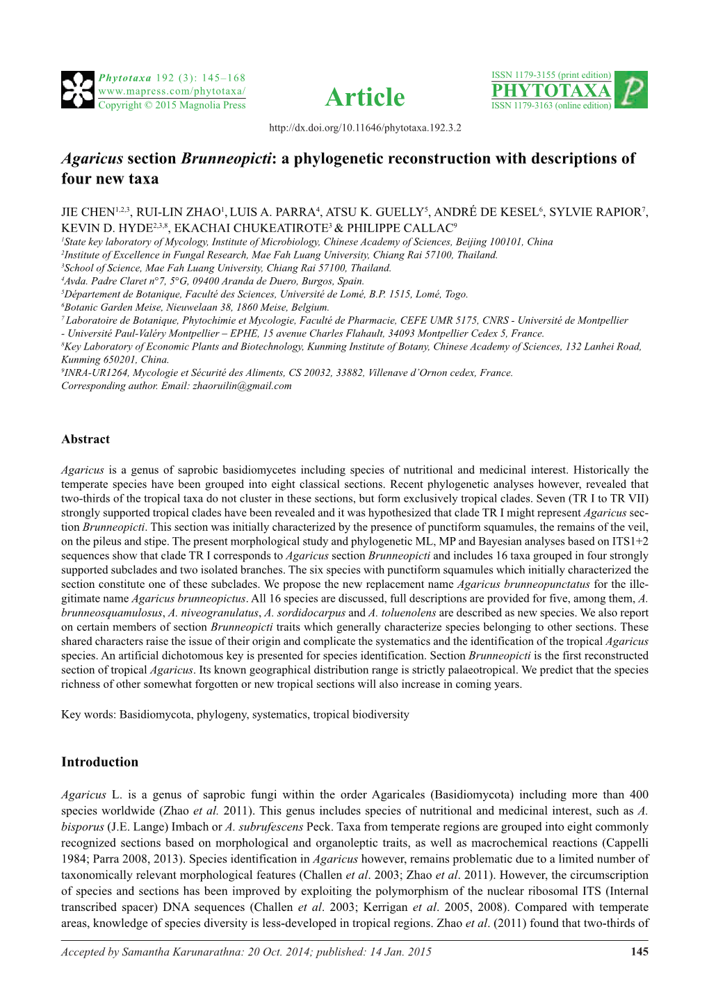 Agaricus Section Brunneopicti: a Phylogenetic Reconstruction with Descriptions of Four New Taxa