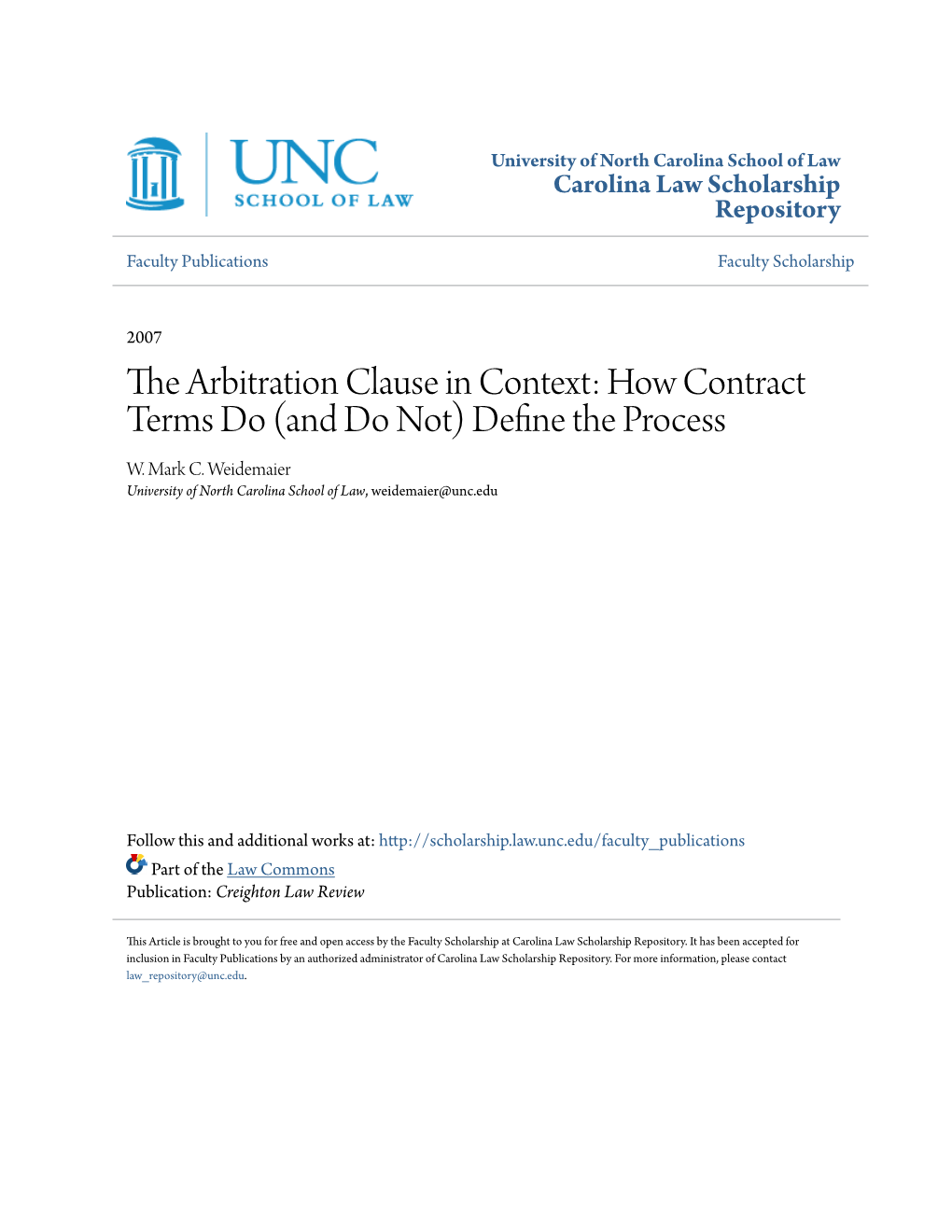 The Arbitration Clause in Context: How Contract Terms Do (And Do Not) Define the Rp Ocess W