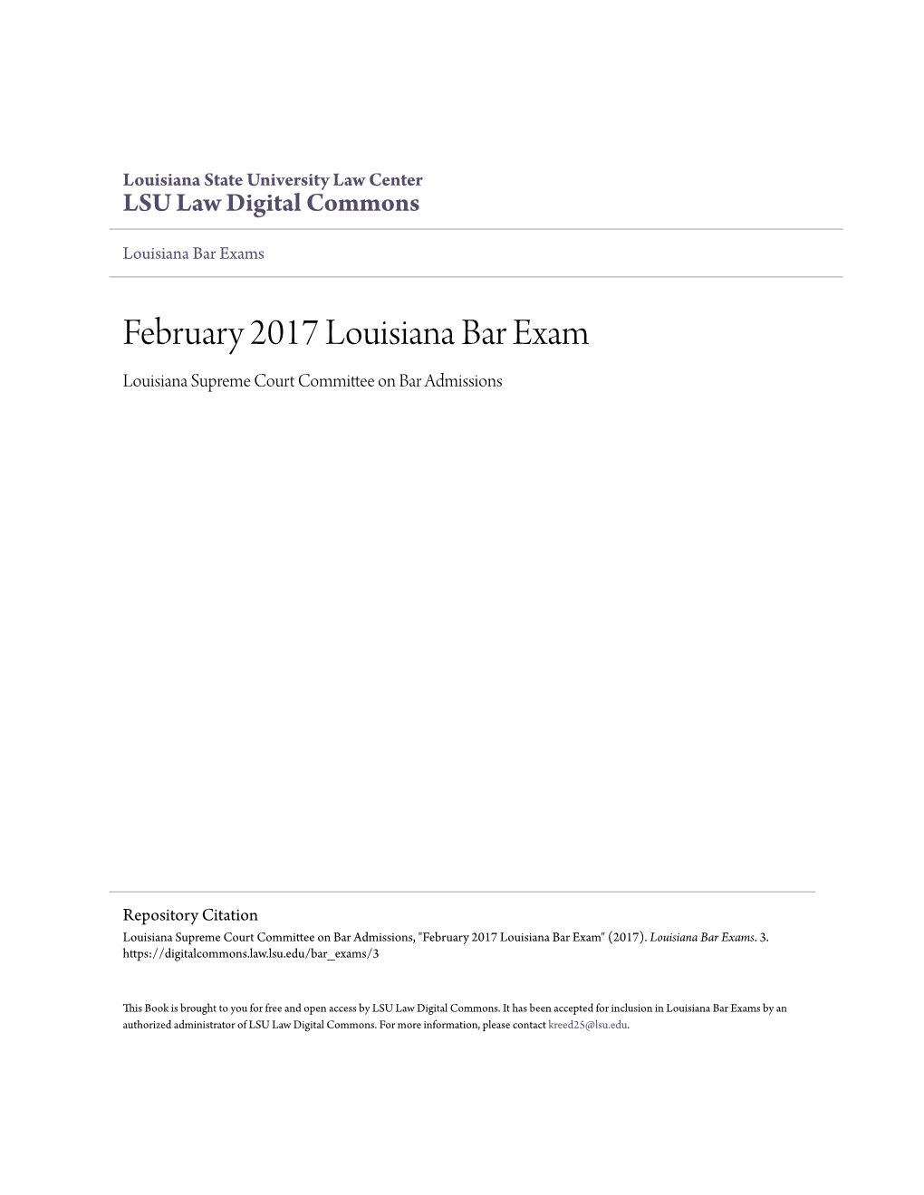 February 2017 Louisiana Bar Exam Louisiana Supreme Court Committee on Bar Admissions