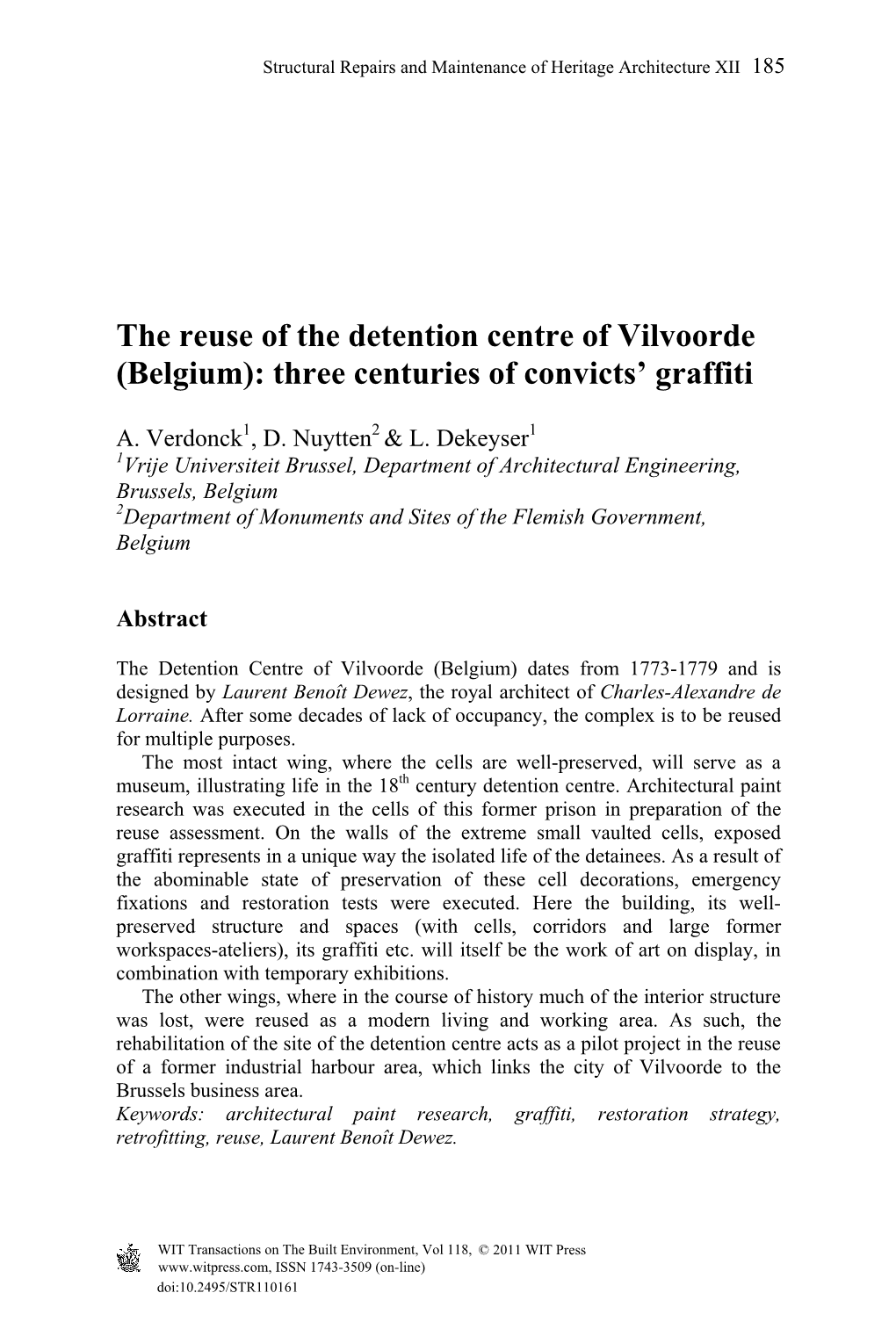 The Reuse of the Detention Centre of Vilvoorde (Belgium): Three Centuries of Convicts’ Graffiti