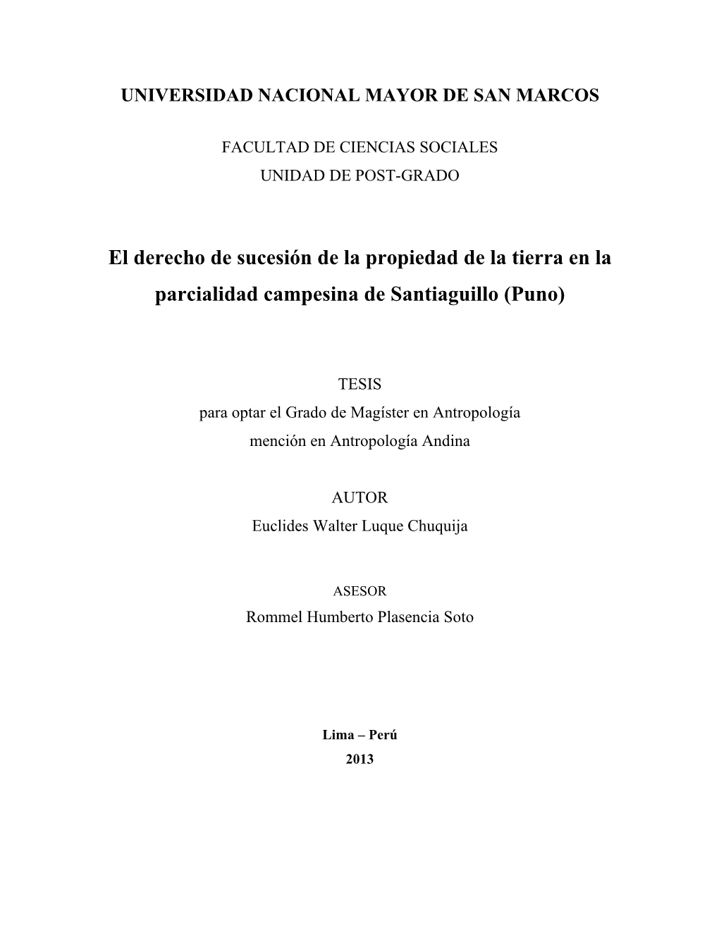 El Derecho De Sucesión De La Propiedad De La Tierra En La