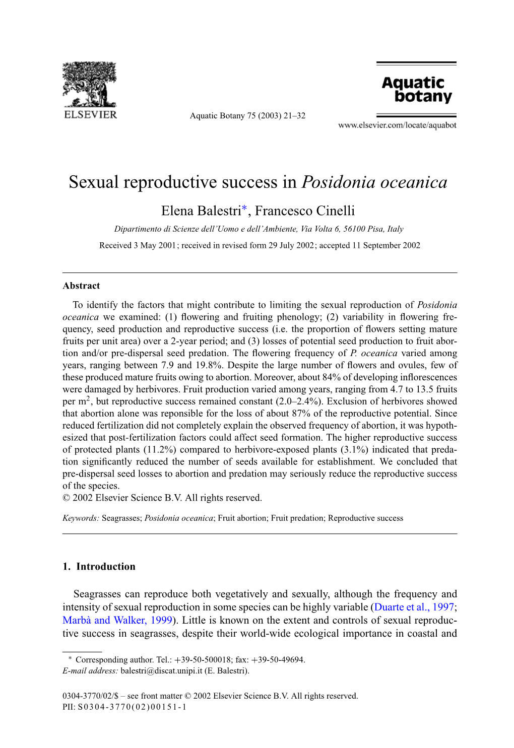 Sexual Reproductive Success in Posidonia Oceanica