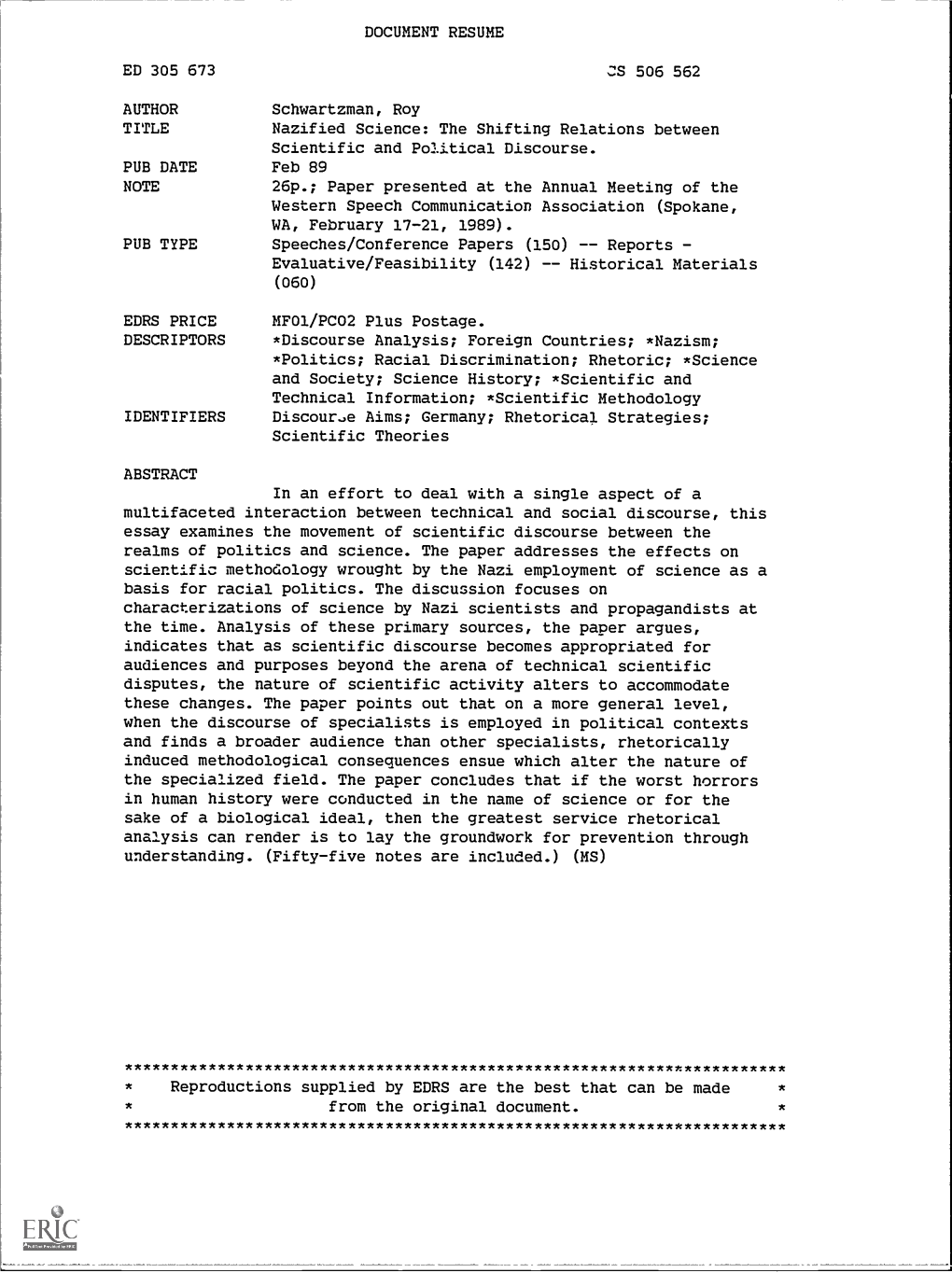 Nazified Science: the Shifting Relations Between Scientific and Political Discourse