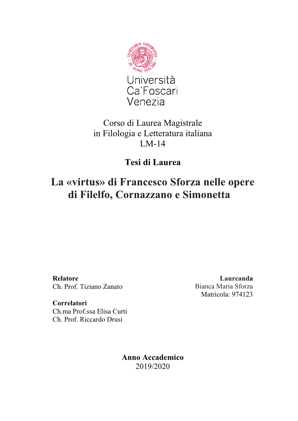 Di Francesco Sforza Nelle Opere Di Filelfo, Cornazzano E Simonetta