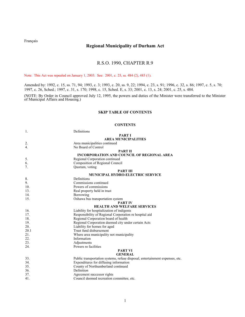 Regional Municipality of Durham Act, R.S.O. 1990, C. R.9