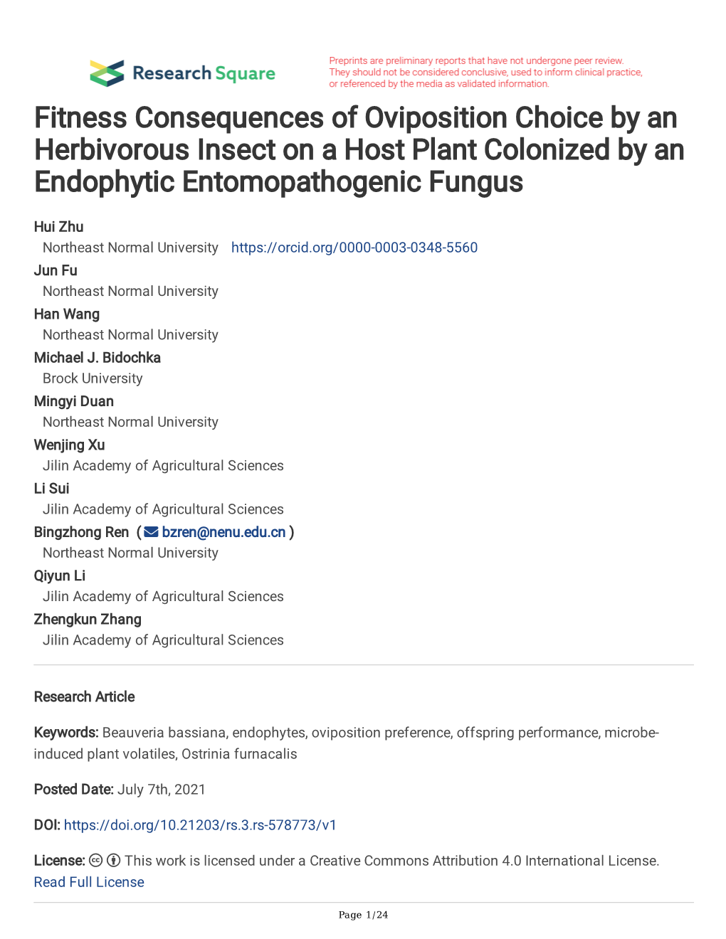 Fitness Consequences of Oviposition Choice by an Herbivorous Insect on a Host Plant Colonized by an Endophytic Entomopathogenic Fungus