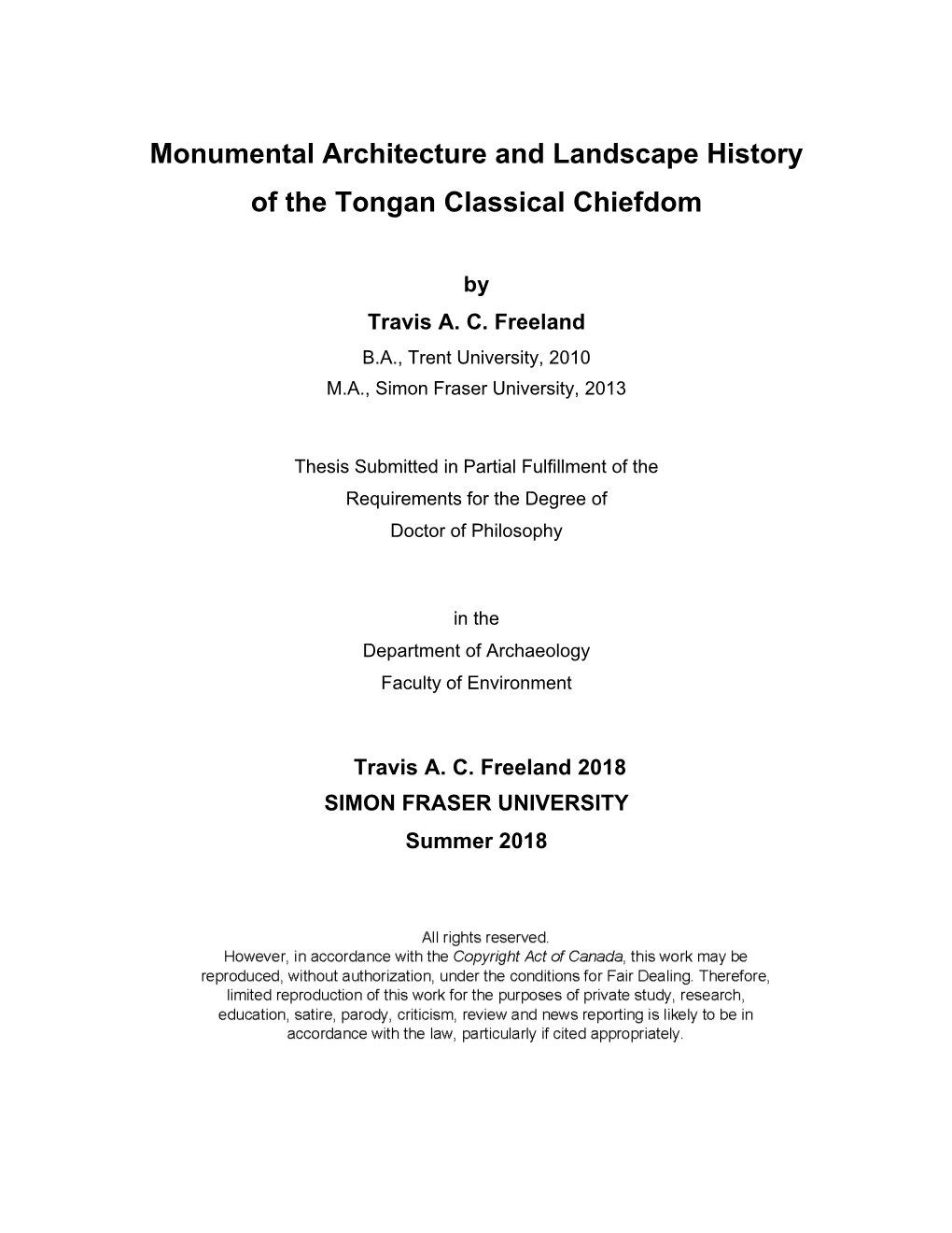 Monumental Architecture and Landscape History of the Tongan Classical Chiefdom