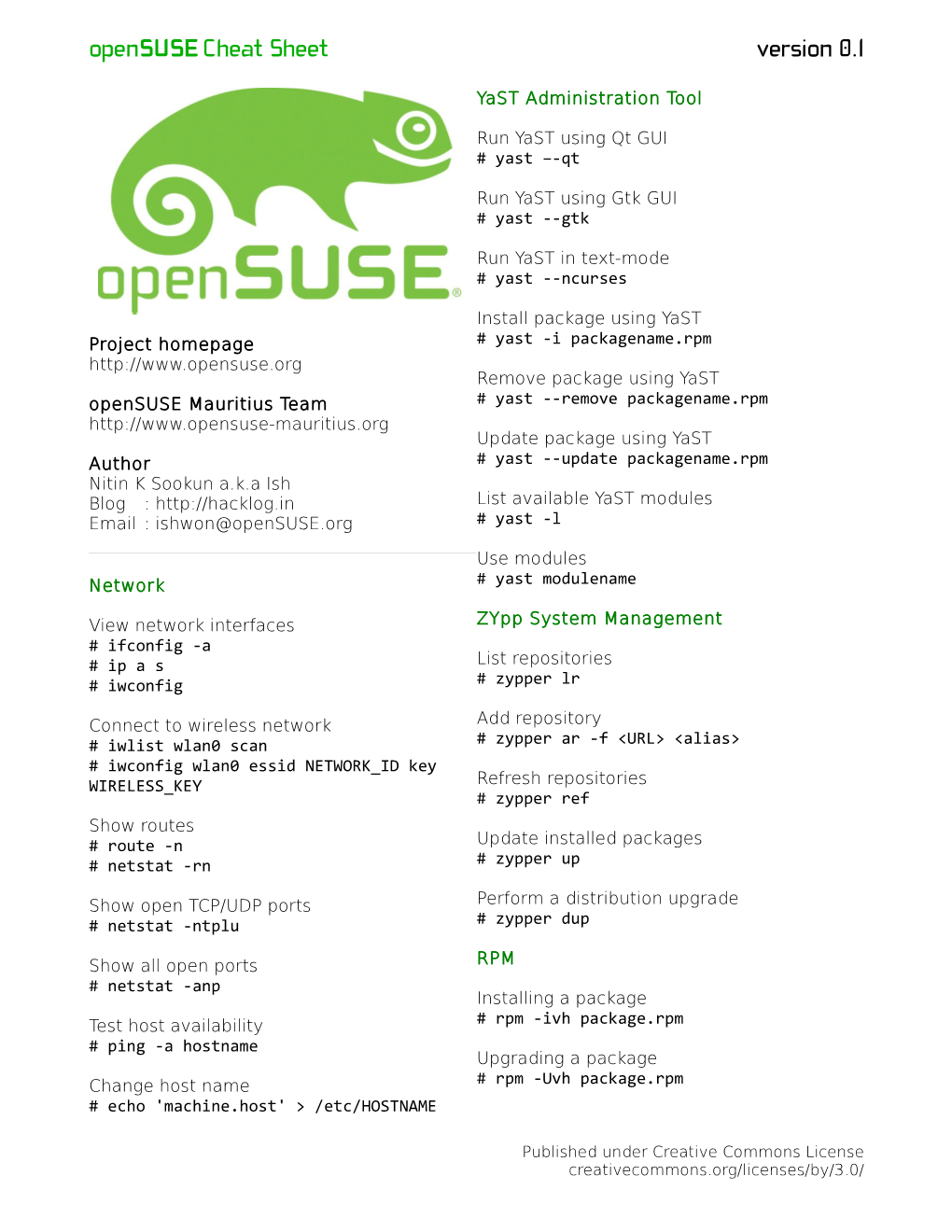 Opensuse Cheat Sheet Version 0.1