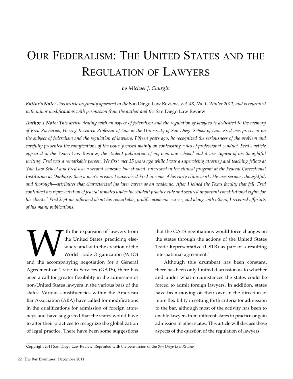 Our Federalism: the United States and the Regulation of Lawyers
