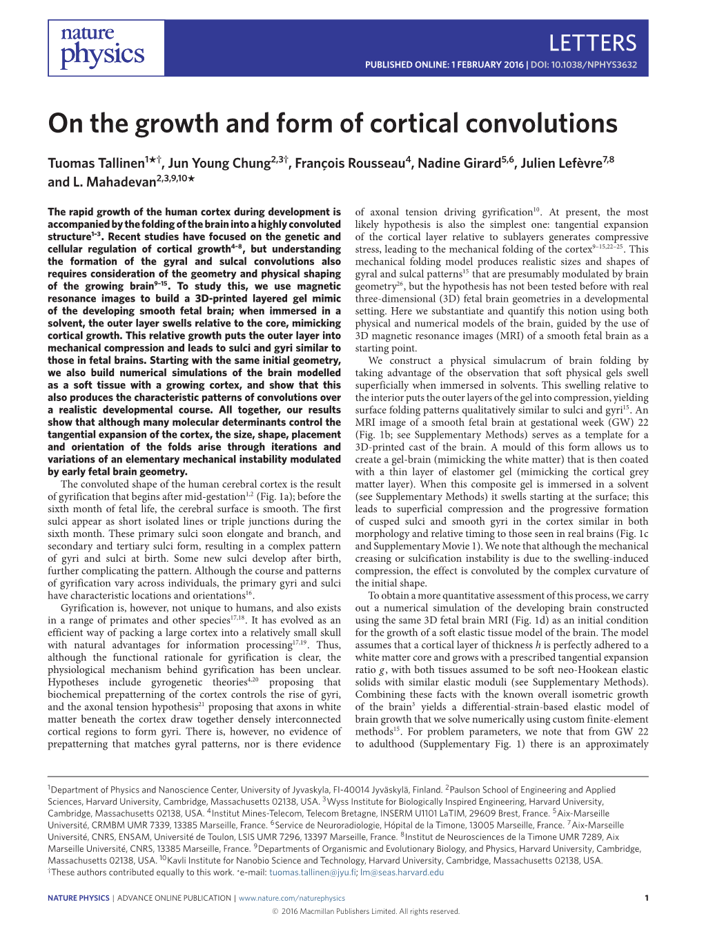 On the Growth and Form of Cortical Convolutions