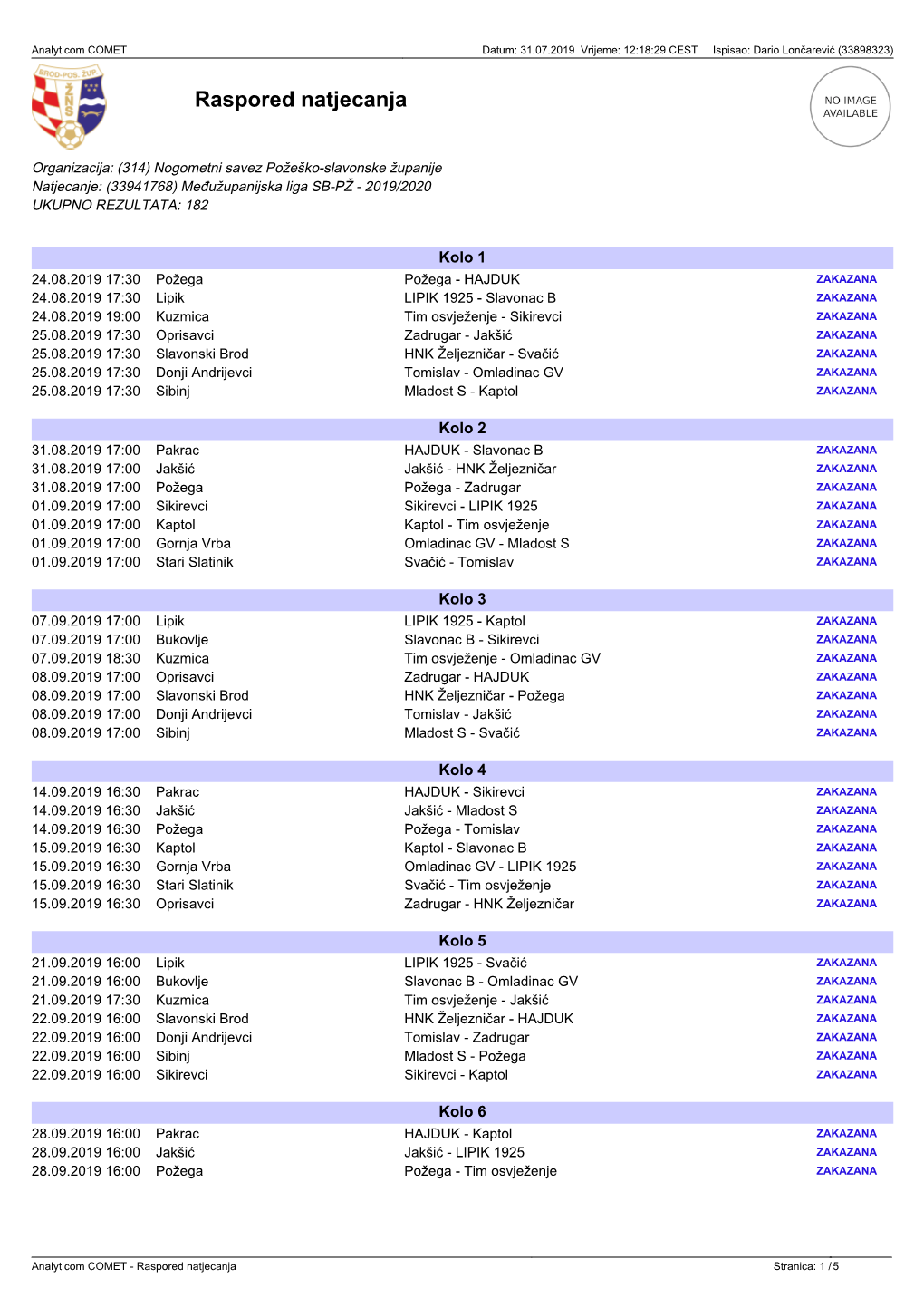 Raspored Natjecanja Međužupanijska Liga
