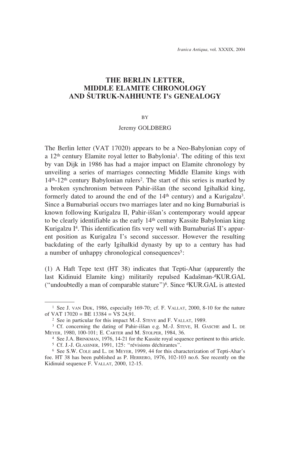 The Berlin Letter, Middle Elamite Chronology and Sutruk-Nahhunte I's