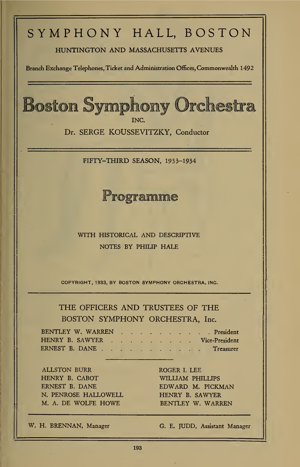 Boston Symphony Orchestra Concert Programs, Season 53,1933-1934