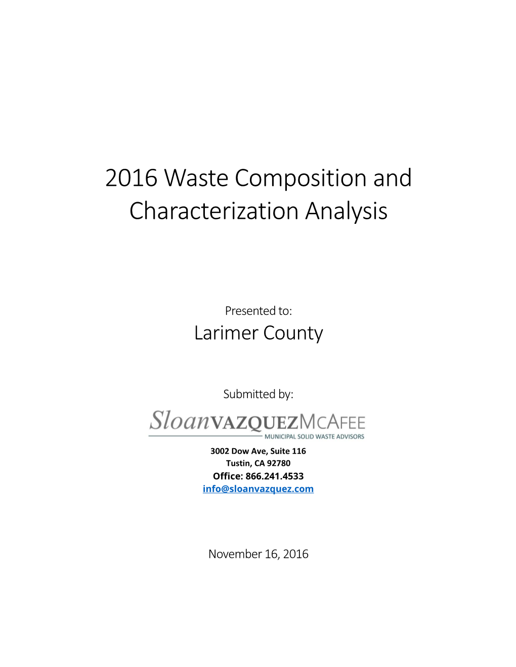 2016 Waste Composition and Analysis Characterization