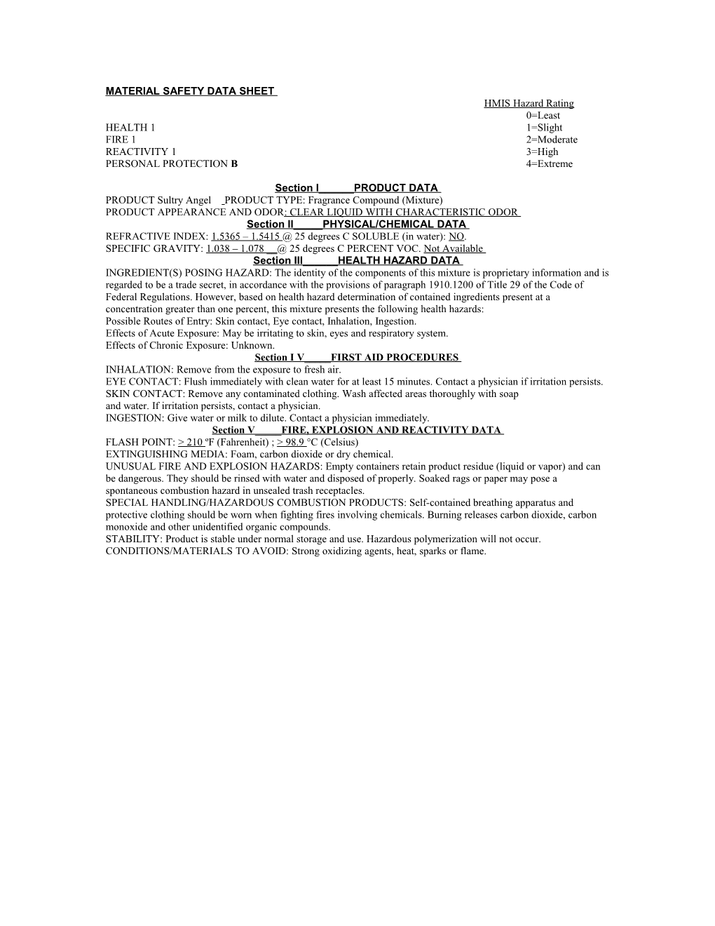 Material Safety Data Sheet s69