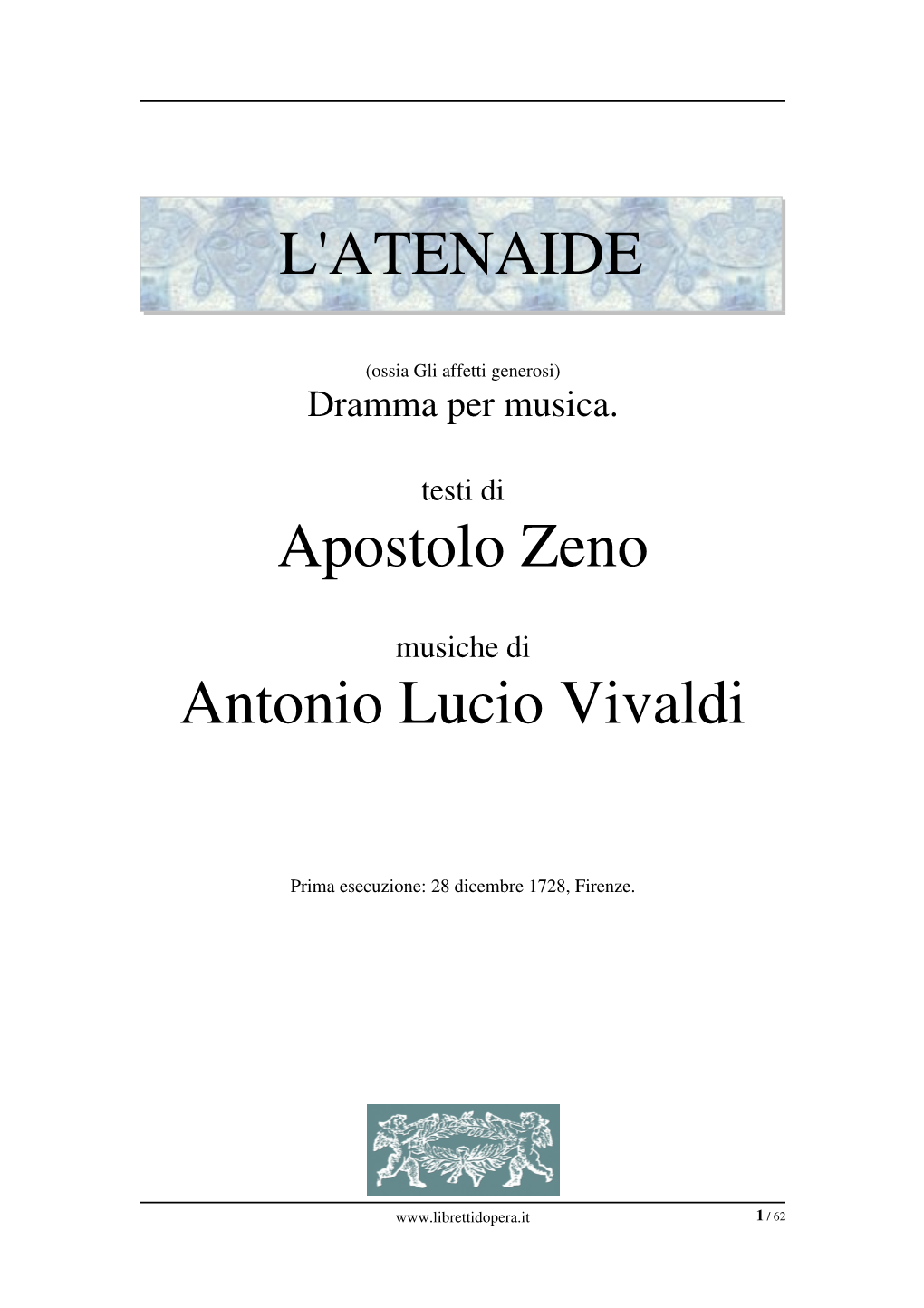 L'atenaide Apostolo Zeno Antonio Lucio Vivaldi