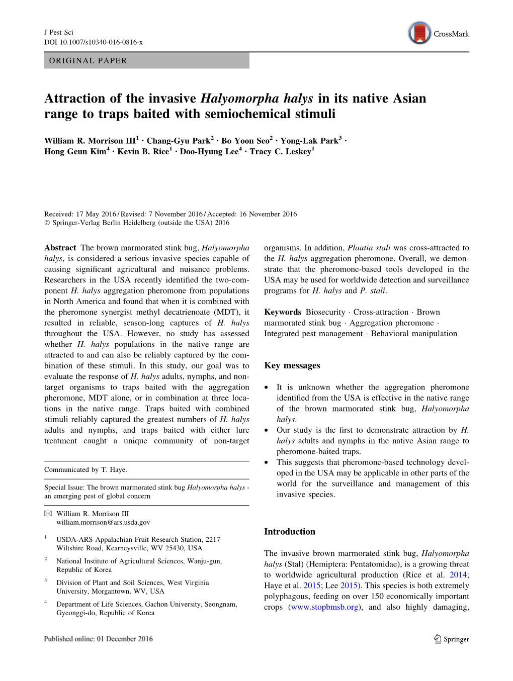 Attraction of the Invasive Halyomorpha Halys in Its Native Asian Range to Traps Baited with Semiochemical Stimuli