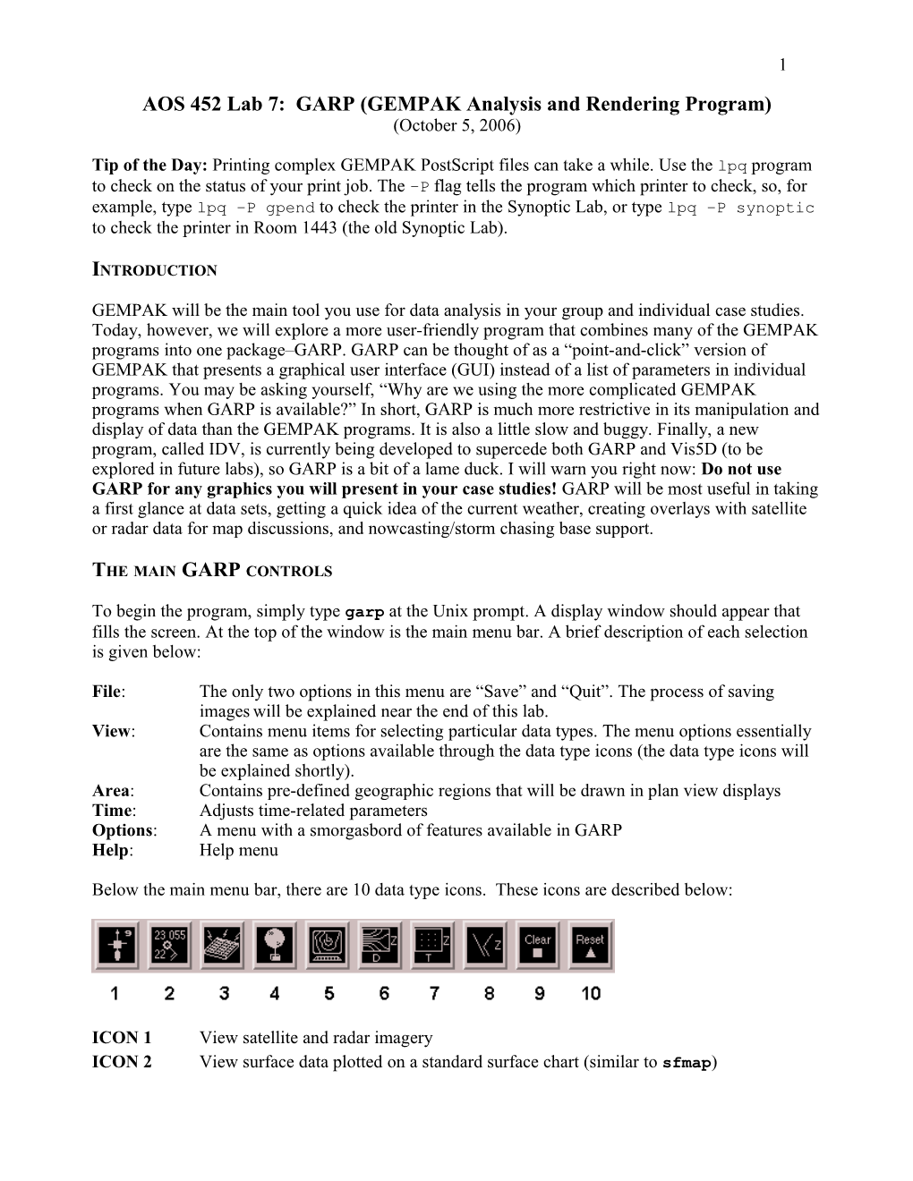 AOS 452 Lab 7: GARP (GEMPAK Analysis and Rendering Program)