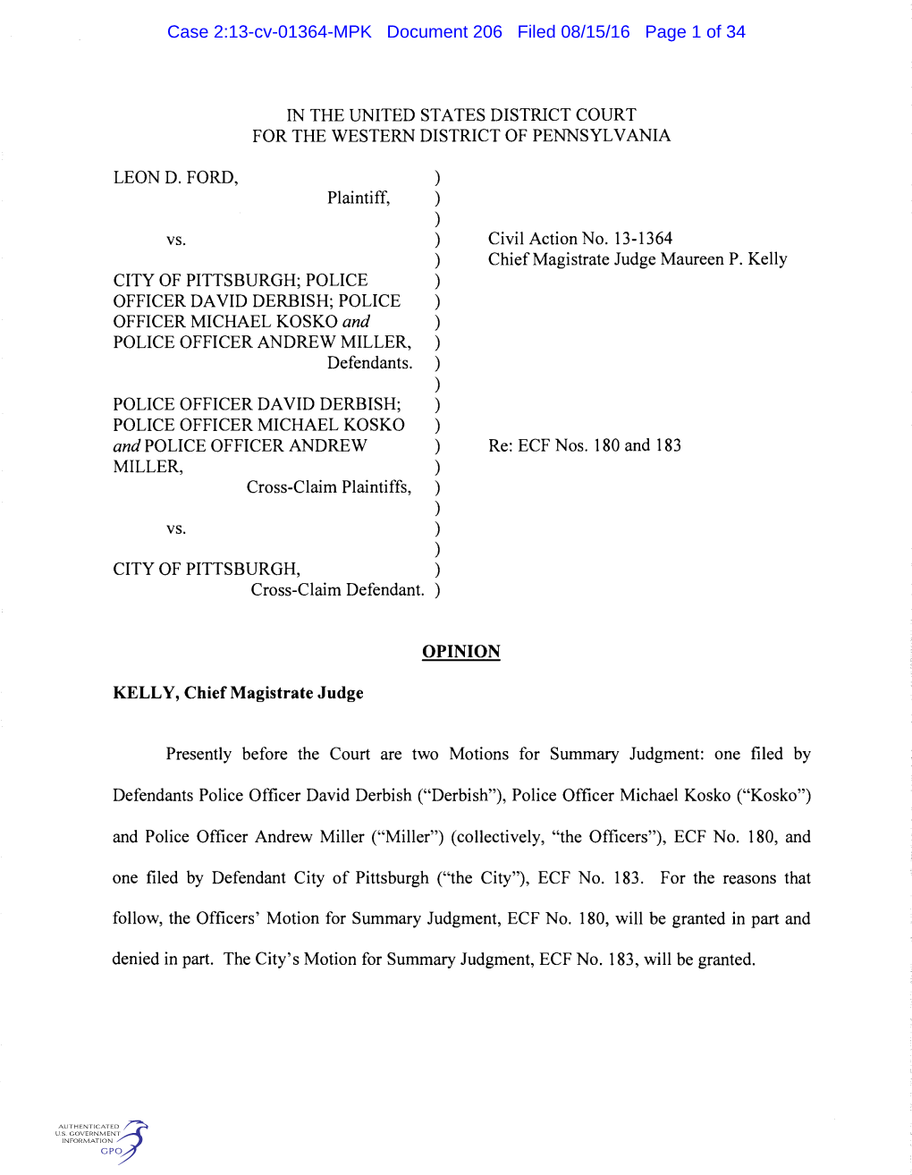 Case 2:13-Cv-01364-MPK Document 206 Filed 08/15/16 Page 1 of 34