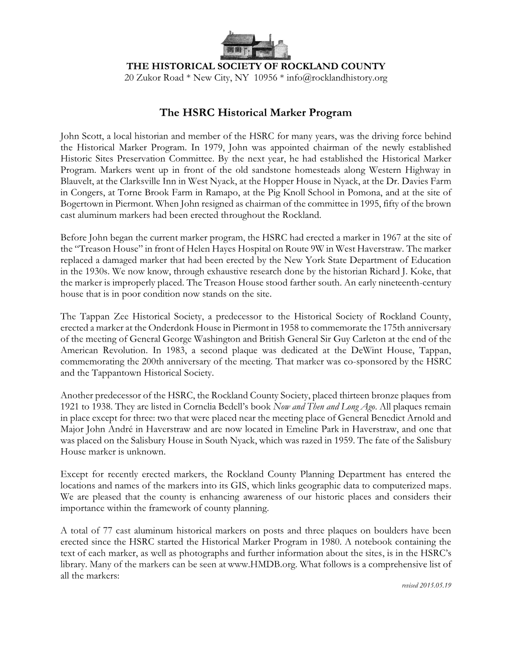 The HSRC Historical Marker Program