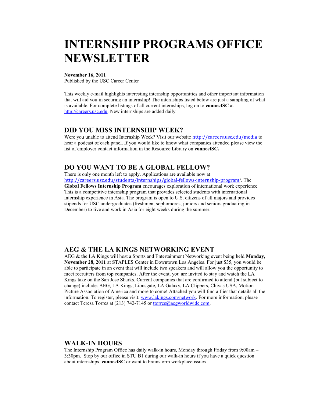 Internship Programs Office Newsletter