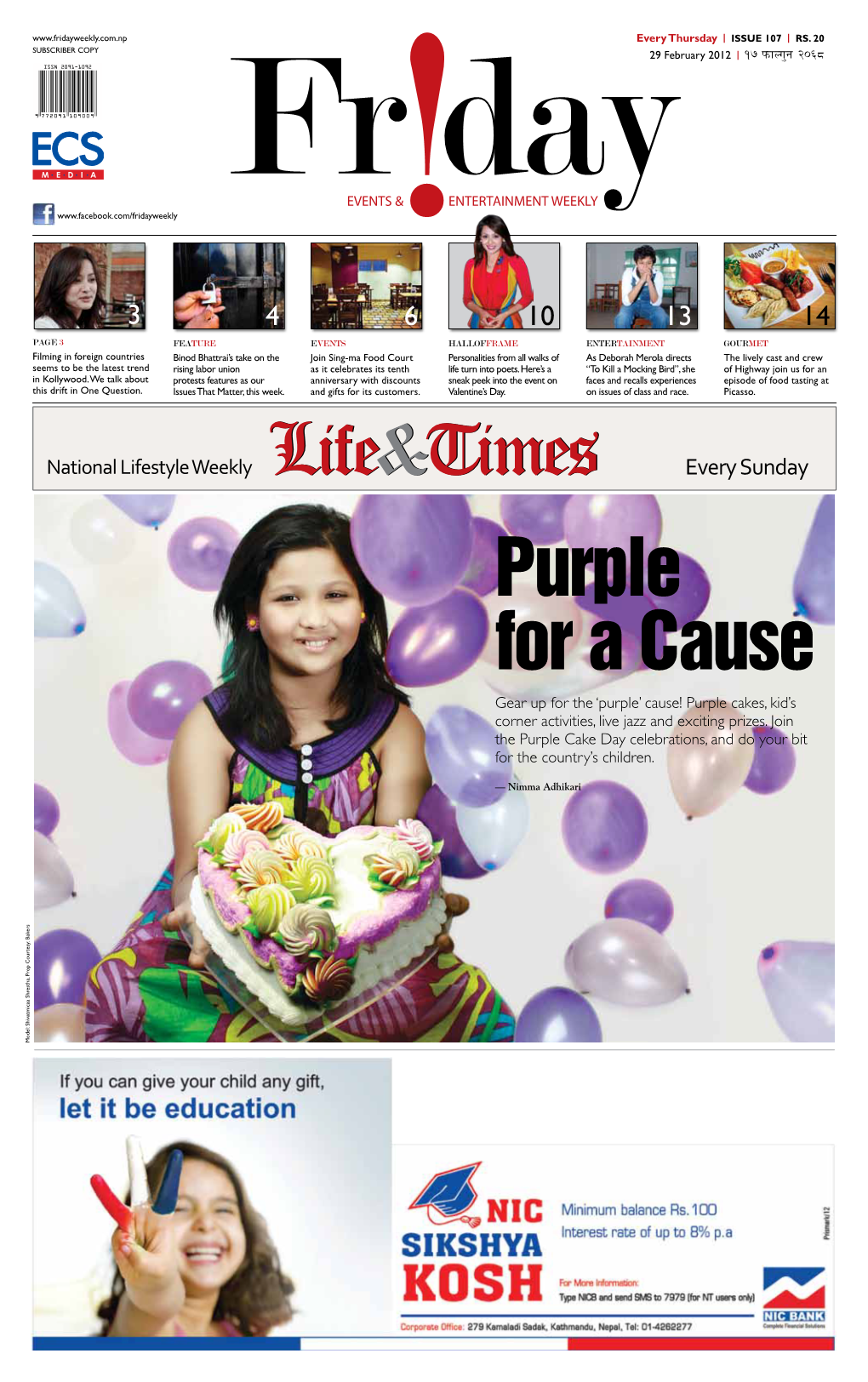 Purple for a Cause Gear up for the ‘Purple’ Cause! Purple Cakes, Kid’S Corner Activities, Live Jazz and Exciting Prizes