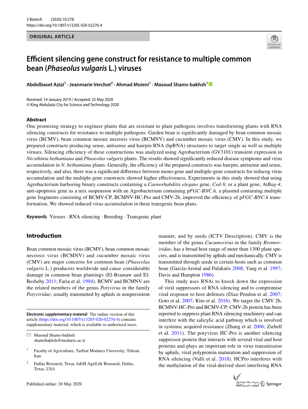 Efficient Silencing Gene Construct for Resistance to Multiple Common Bean (Phaseolus Vulgaris L.) Viruses