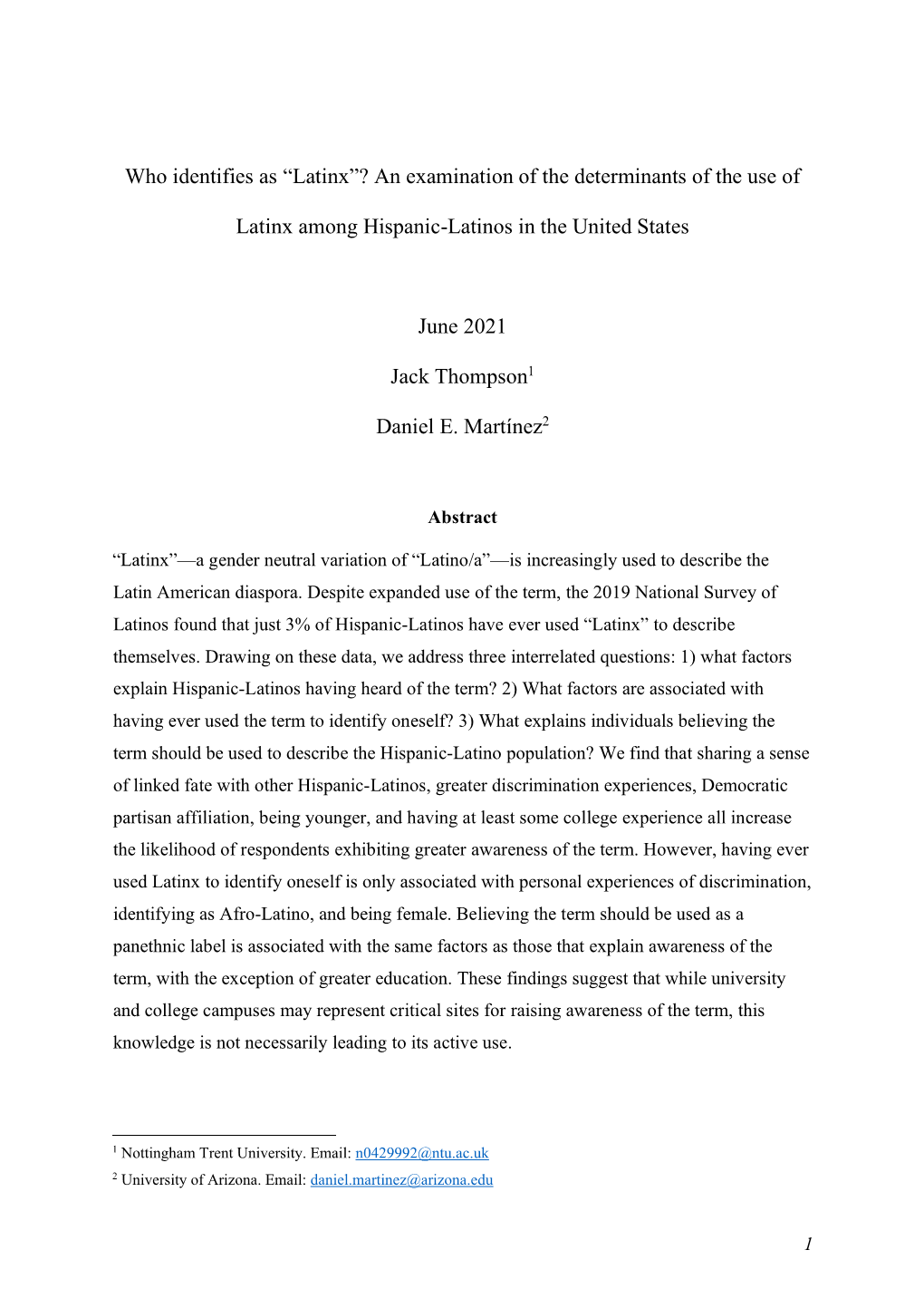 An Examination of the Determinants of the Use of Latinx Among Hispanic