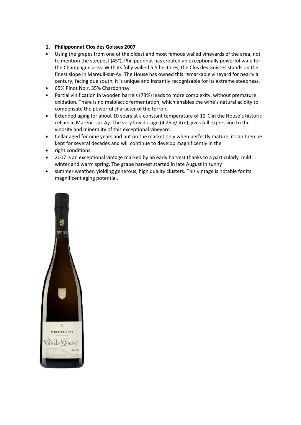 1. Philipponnat Clos Des Goisses 2007