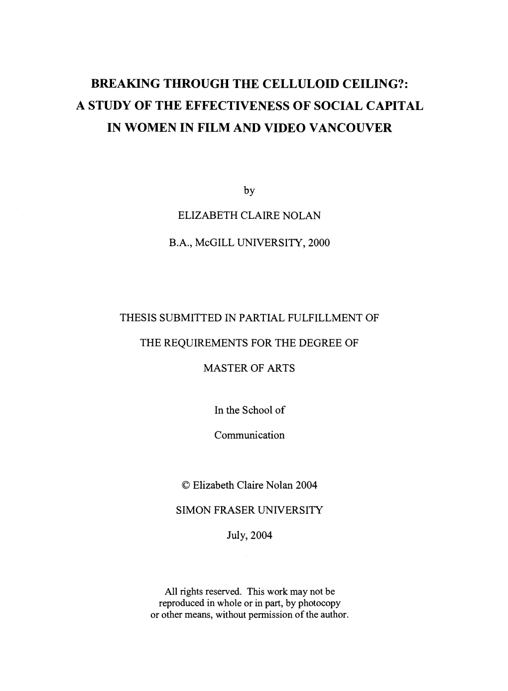 A Study of the Effectiveness of Social Capital in Women in Film and Video Vancouver