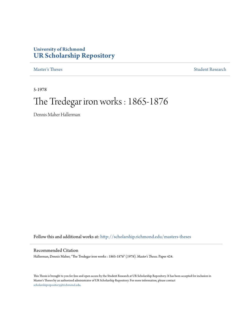 The Tredegar Iron Works: 1865-1876