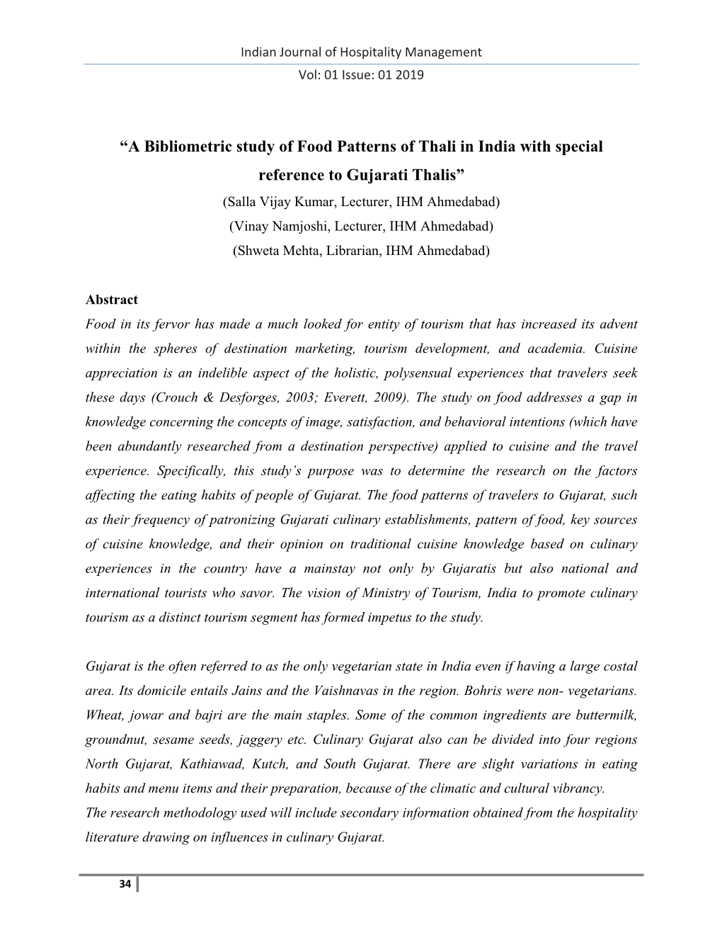 A Bibliometric Study of Food Patterns of Thali in India with Special Reference to Gujarati