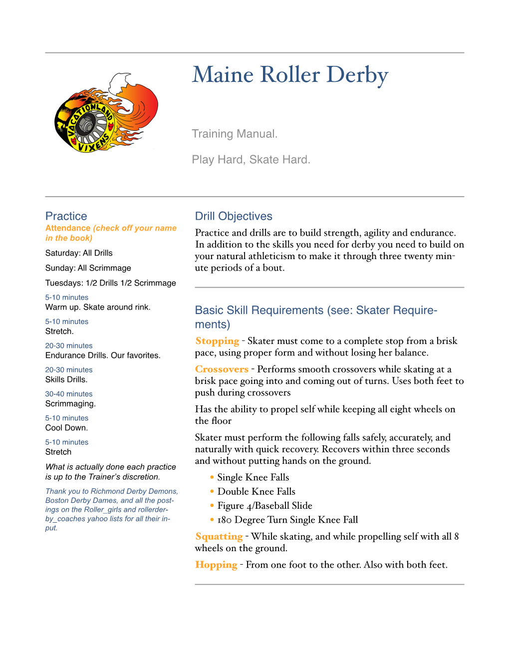 Maine Roller Derby Training Manual
