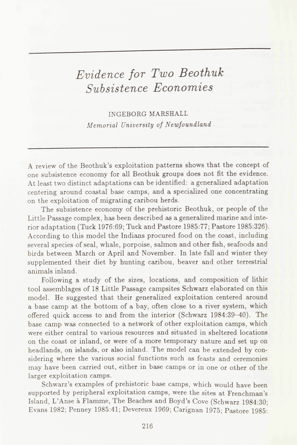 Evidence for Two Beothuk Subsistence Economies