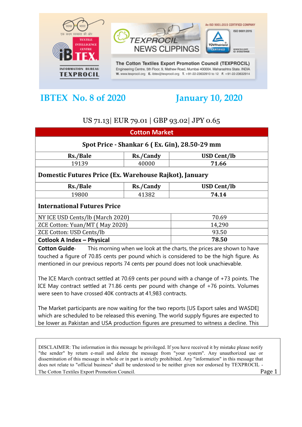 IBTEX No. 8 of 2020 January 10, 2020