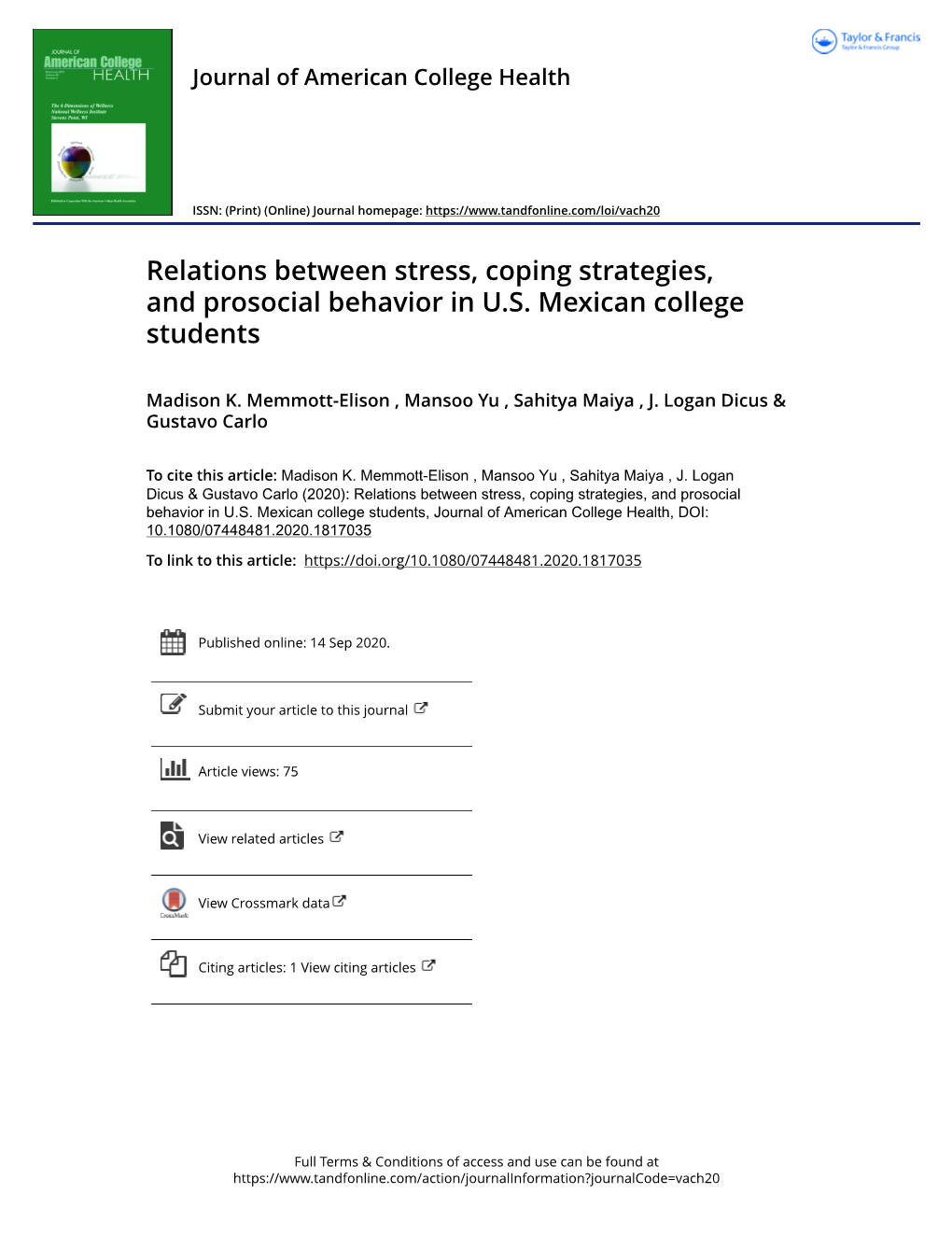 Relations Between Stress, Coping Strategies, and Prosocial Behavior in U.S