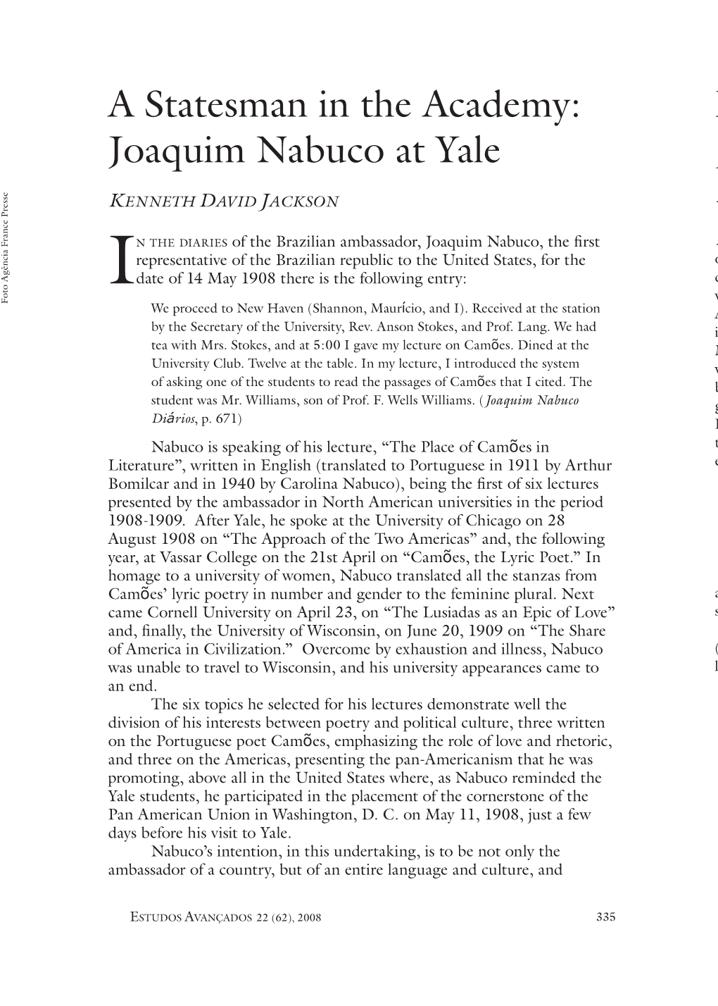 Bonaparte, T a Statesman in the Academy: Joaquim Nabuco at Yale