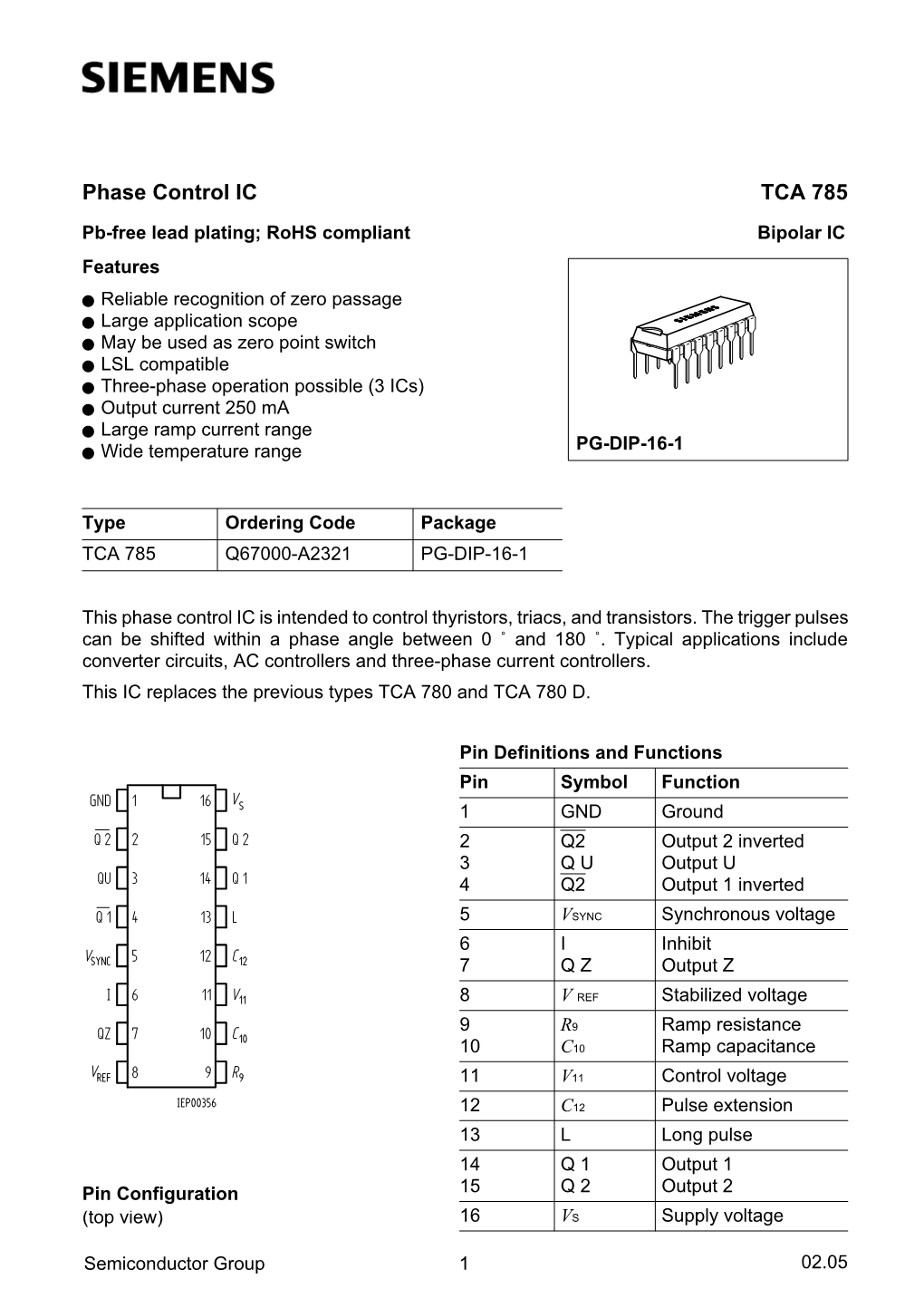 Phase Control IC TCA 785