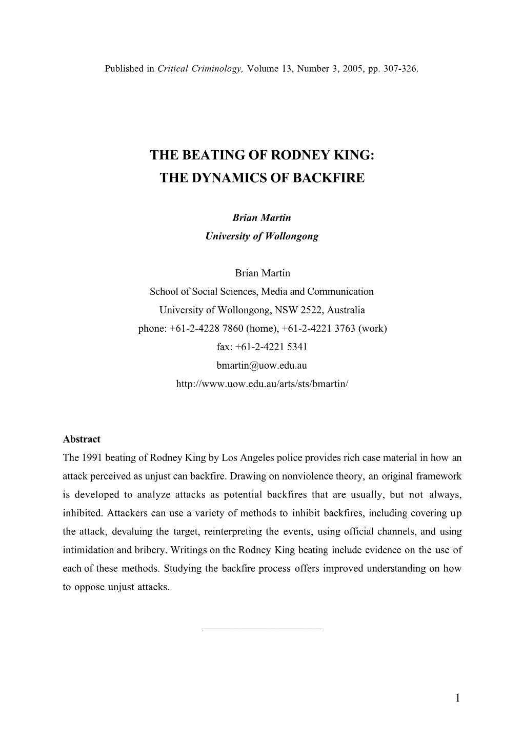 The Beating of Rodney King: the Dynamics of Backfire