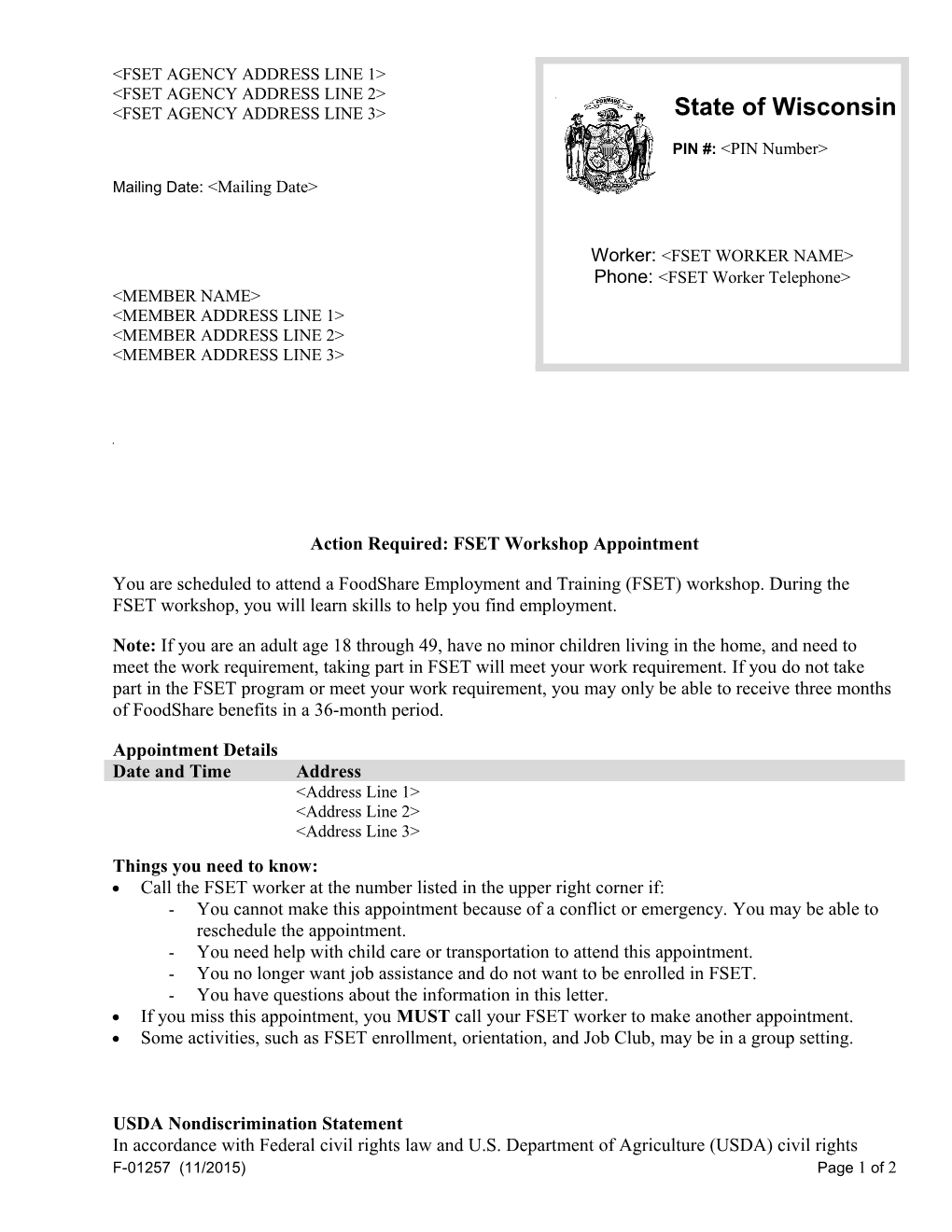 Foodshare Employment Training (FSET) - FSET Workshop Appointment