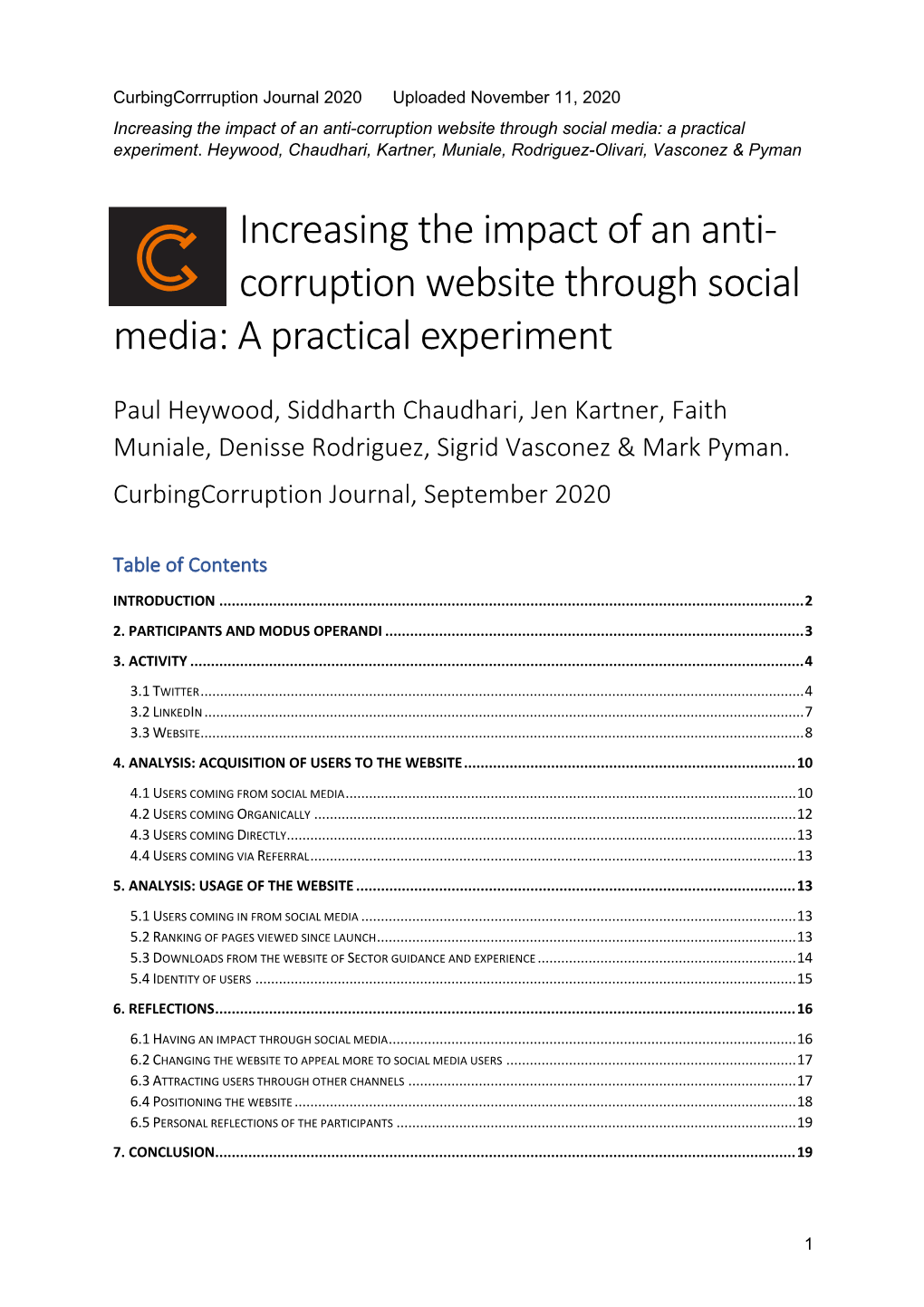 Increasing the Impact of an Anti- Corruption Website Through Social Media: a Practical Experiment