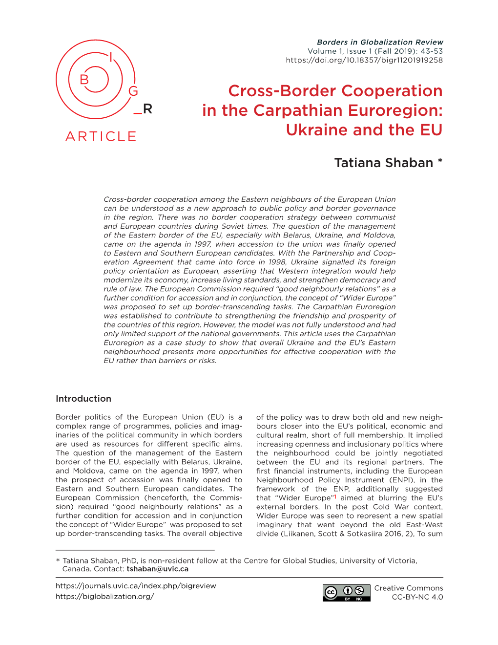 Cross-Border Cooperation in the Carpathian Euroregion” R
