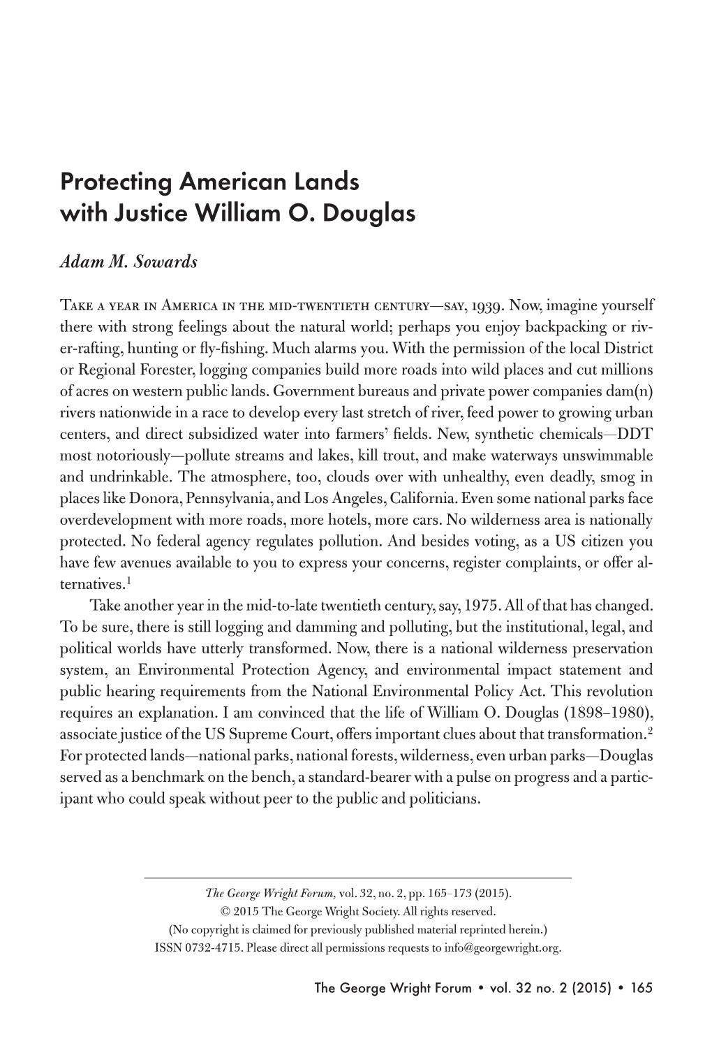 Protecting American Lands with Justice William O. Douglas
